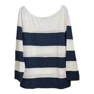 Navy White Stripe Long Sleeve Top Nautical Luxury Old Money Resortcore XL
